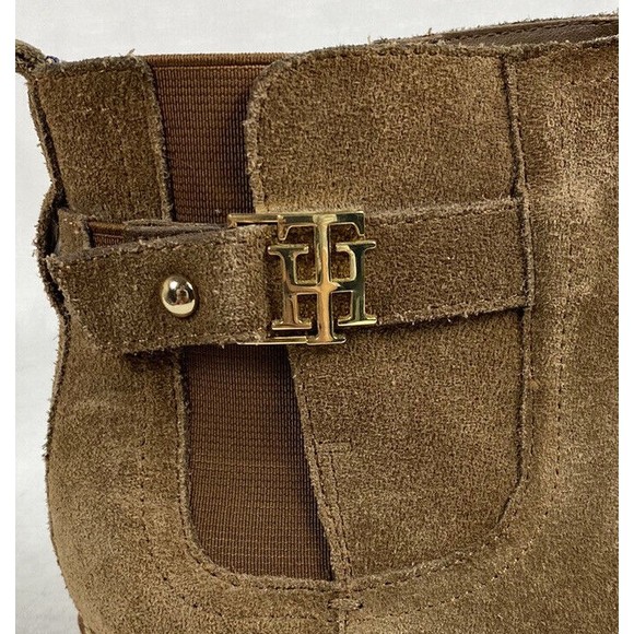 Tommy Hilfiger Women’s Brown Size 10M Suede Boots Booties Chelsea Gold Hardware - Picture 11 of 15